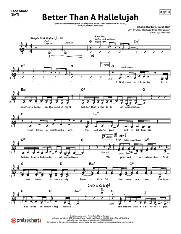 Better Than A Hallelujah Lead Sheet (Amy Grant)