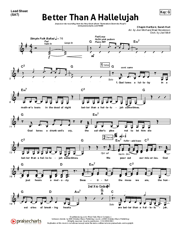 Better Than A Hallelujah Lead Sheet (SAT) (Amy Grant)