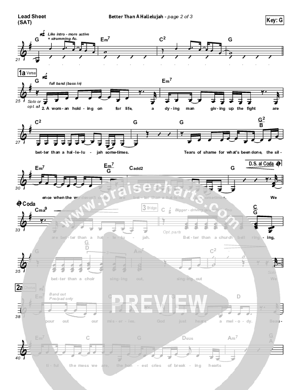 Better Than A Hallelujah Lead Sheet (SAT) (Amy Grant)