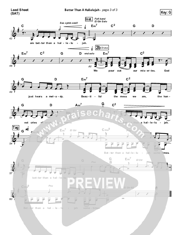 Better Than A Hallelujah Lead Sheet (SAT) (Amy Grant)