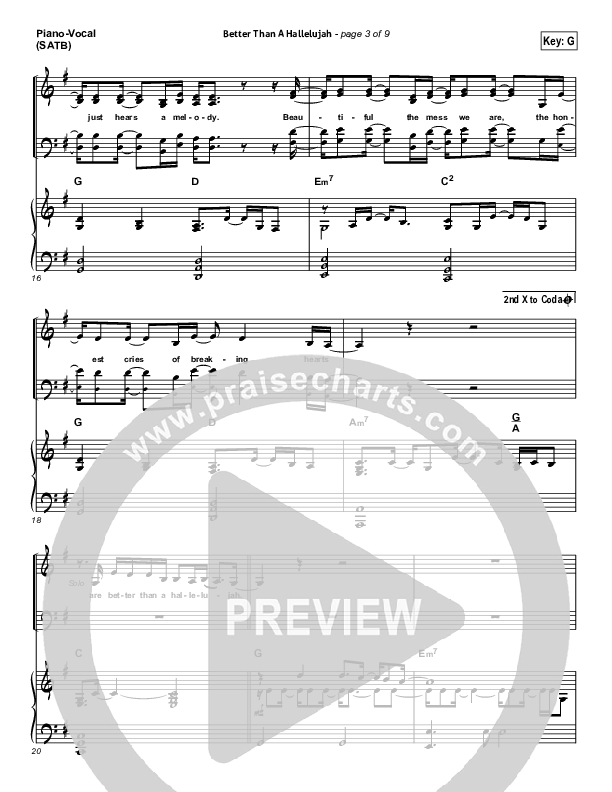 Better Than A Hallelujah Piano/Vocal (SATB) (Amy Grant)