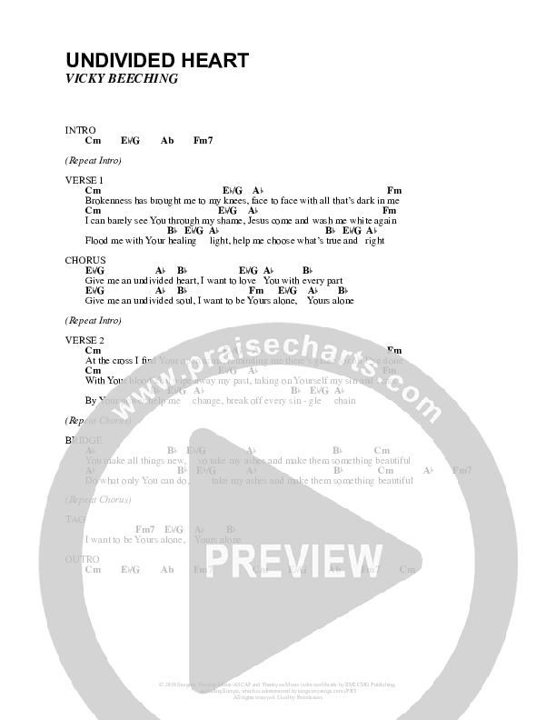 Undivided Heart Chord Chart (Vicky Beeching)