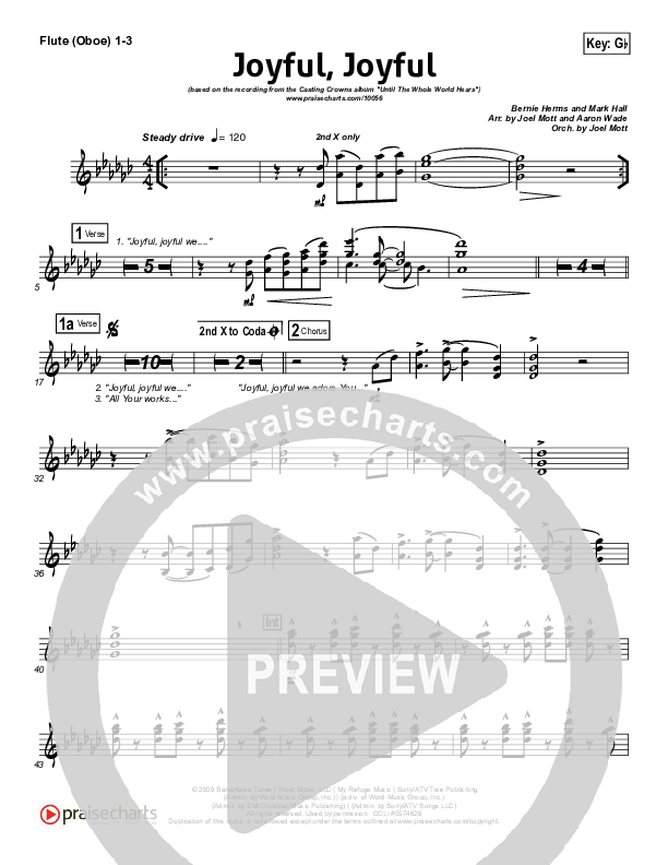 Joyful Joyful Flute/Oboe 1/2/3 (Casting Crowns)