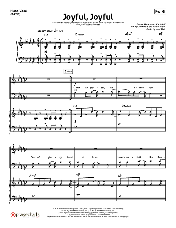 Joyful Joyful Piano/Vocal (SATB) (Casting Crowns)