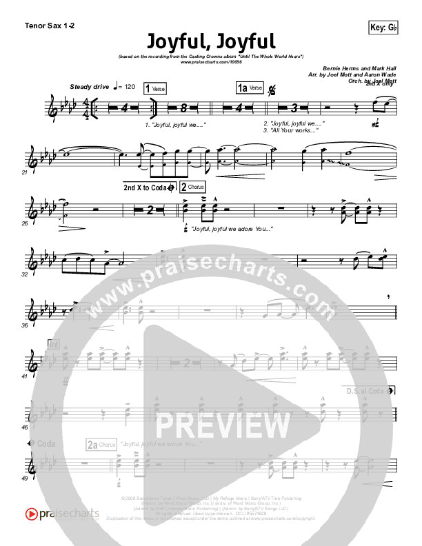 Joyful Joyful Tenor Sax 1/2 (Casting Crowns)