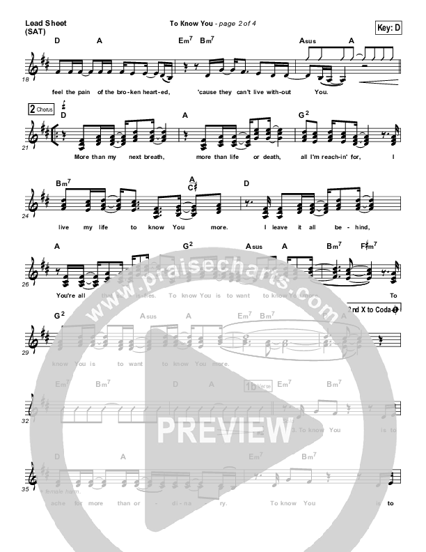 To Know You Lead Sheet (Casting Crowns)