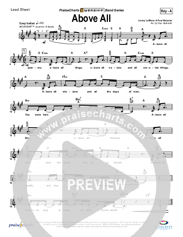 Above All Lead Sheet (SAT) (Lenny LeBlanc)