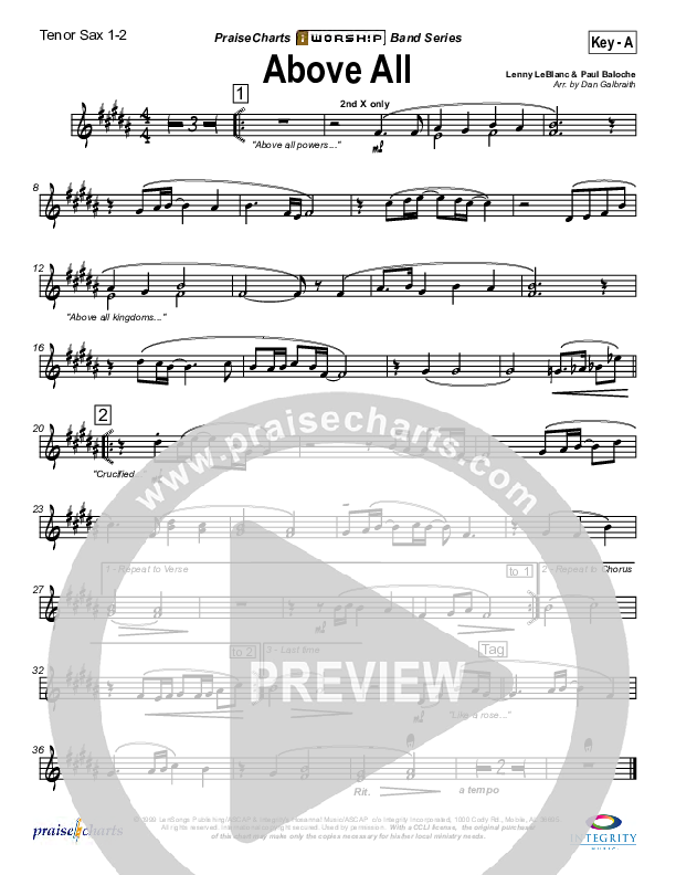 Above All Tenor Sax 1/2 (Lenny LeBlanc)