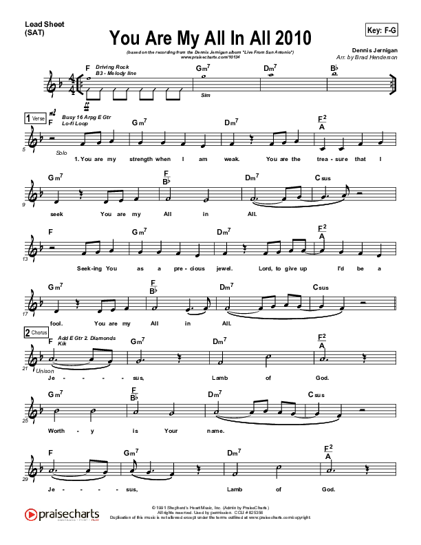 You Are My All In All Lead Sheet (Dennis Jernigan)