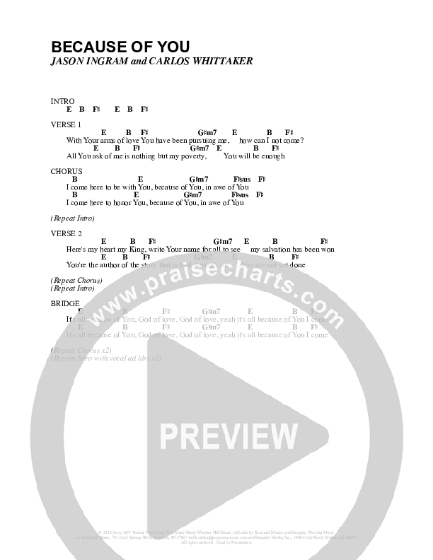 Because Of You Chord Chart (Carlos Whittaker)