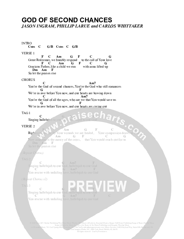 God Of Second Chances Chord Chart (Carlos Whittaker)