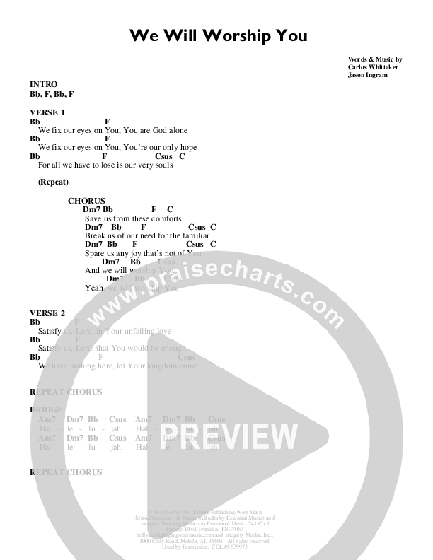 We Will Worship You Chord Chart (Carlos Whittaker)