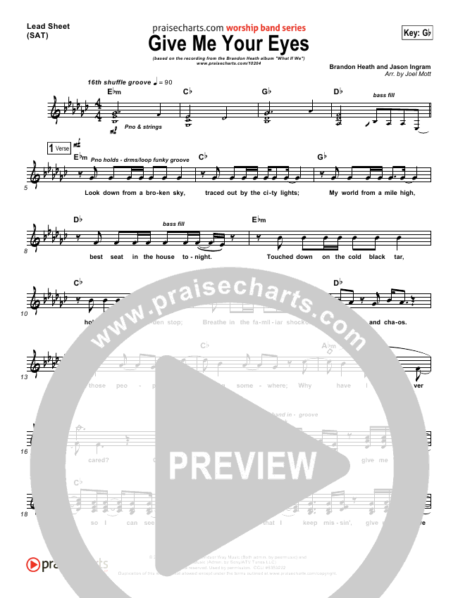 Give Me Your Eyes Sheet Music Pdf Brandon Heath Praisecharts