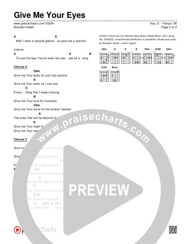 Give Me Your Eyes Chords Brandon Heath Praisecharts