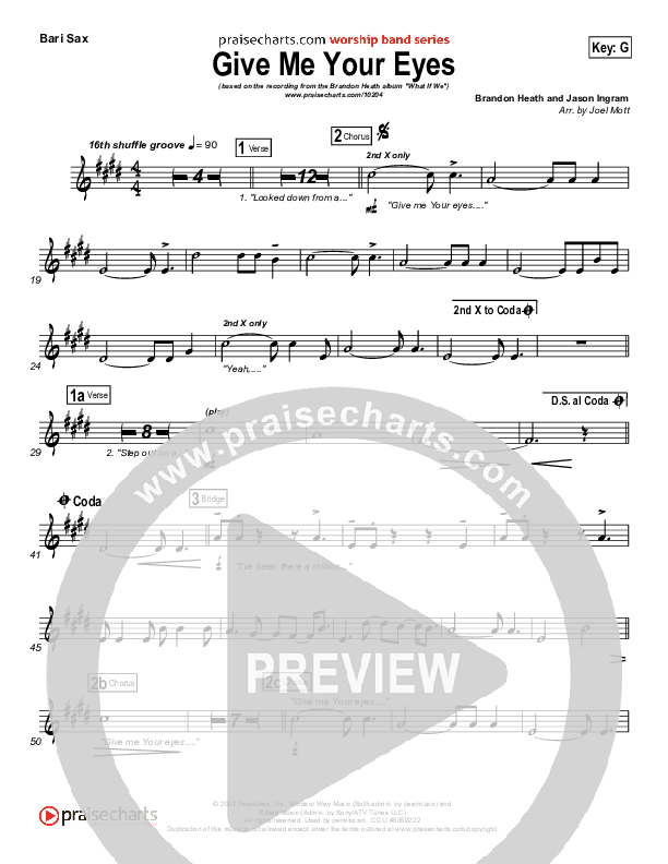 Give Me Your Eyes Bari Sax (Brandon Heath)