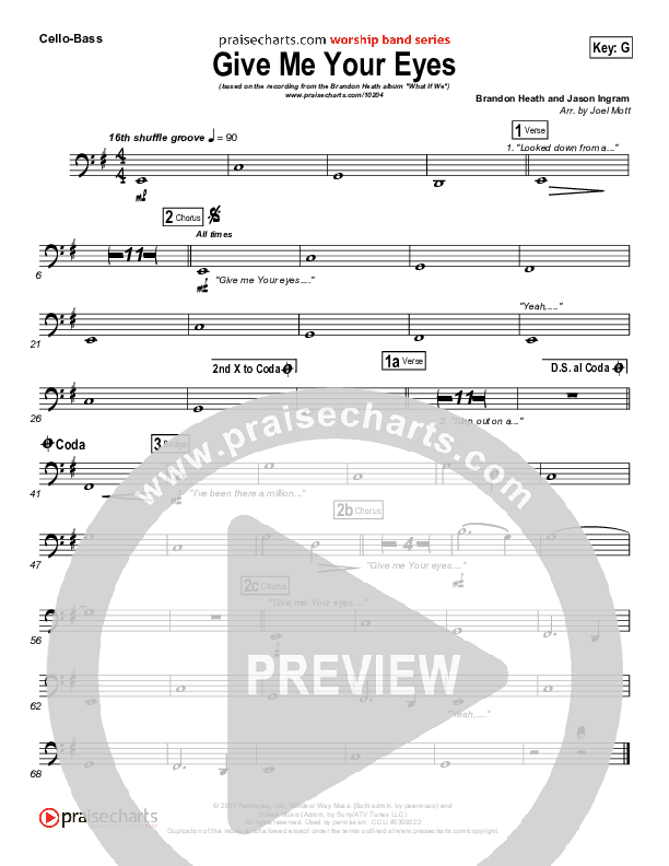 Give Me Your Eyes Cello/Bass (Brandon Heath)