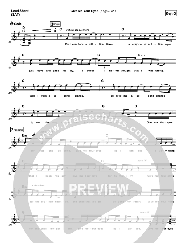 Give Me Your Eyes Lead Sheet (Brandon Heath)