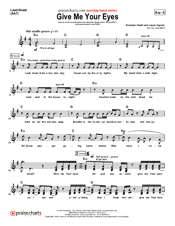 Give Me Your Eyes Lead Sheet (SAT) (Brandon Heath)