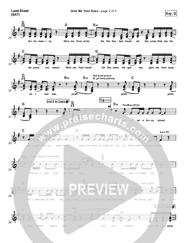 Give Me Your Eyes Lead Sheet (SAT) (Brandon Heath)