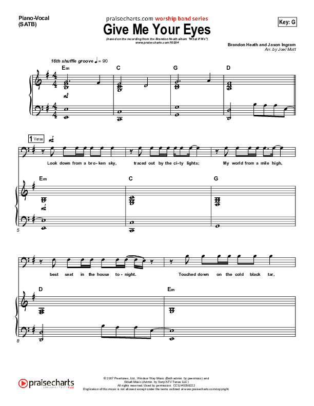 Give Me Your Eyes Piano/Vocal (Brandon Heath)