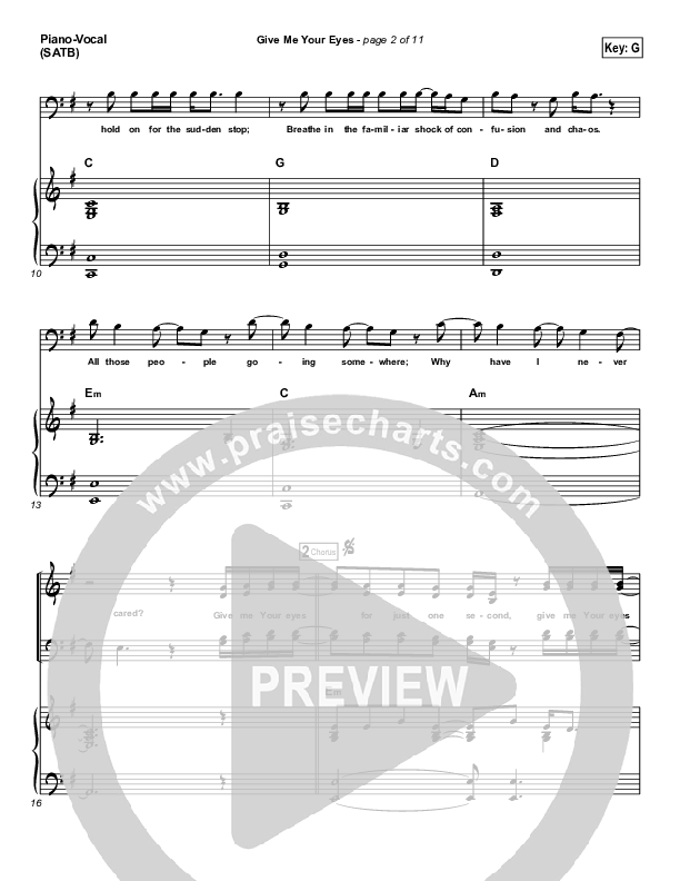 Give Me Your Eyes Piano/Vocal (Brandon Heath)