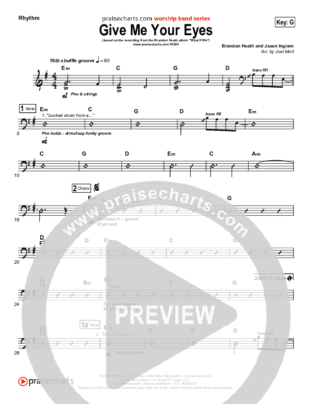 Give Me Your Eyes Rhythm Chart (Brandon Heath)