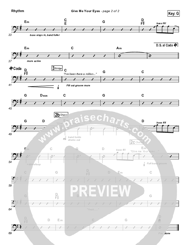 Give Me Your Eyes Rhythm Chart (Brandon Heath)
