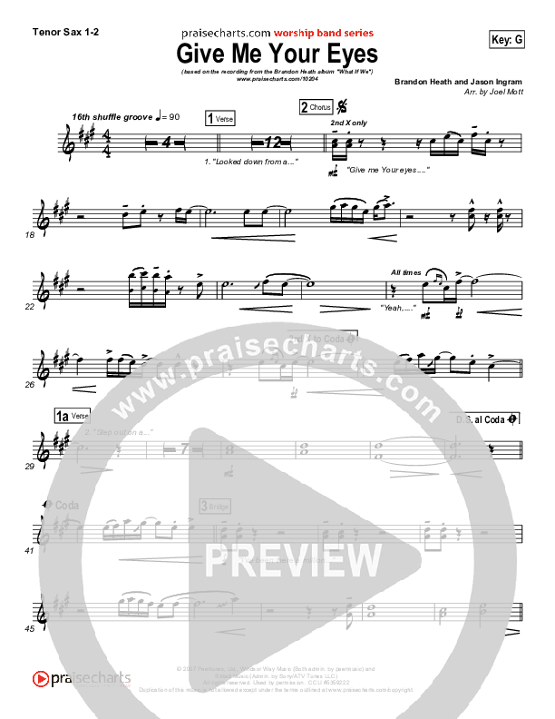 Give Me Your Eyes Tenor Sax 1/2 (Brandon Heath)