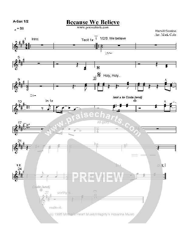 Because We Believe Alto Sax 1/2 (Paul Baloche)