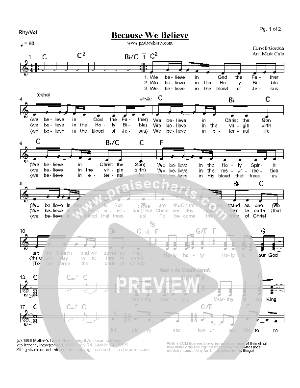 Because We Believe Lead Sheet (Paul Baloche)