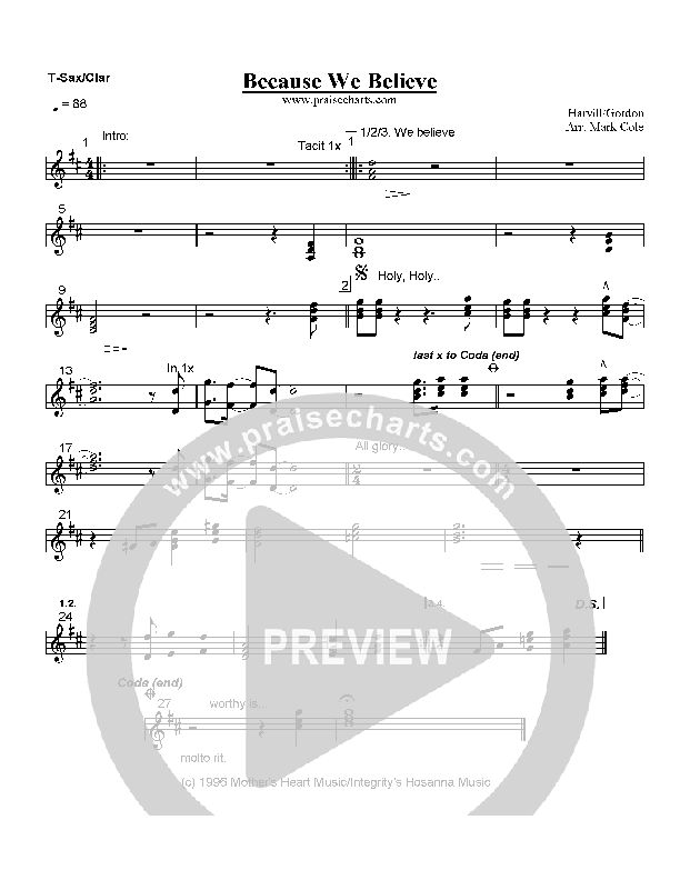 Because We Believe Tenor Sax/Clarinet (Paul Baloche)