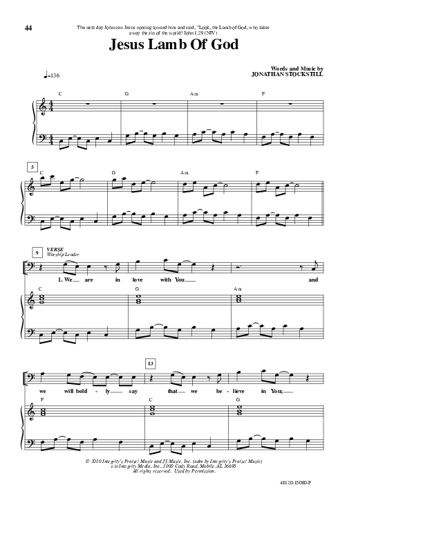 Jesus Lamb Of God Lead & Piano (Deluge)