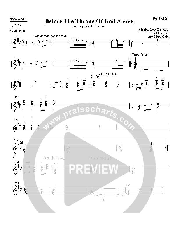 Before The Throne Of God Above Tenor Sax/Clarinet (Vikki Cook)