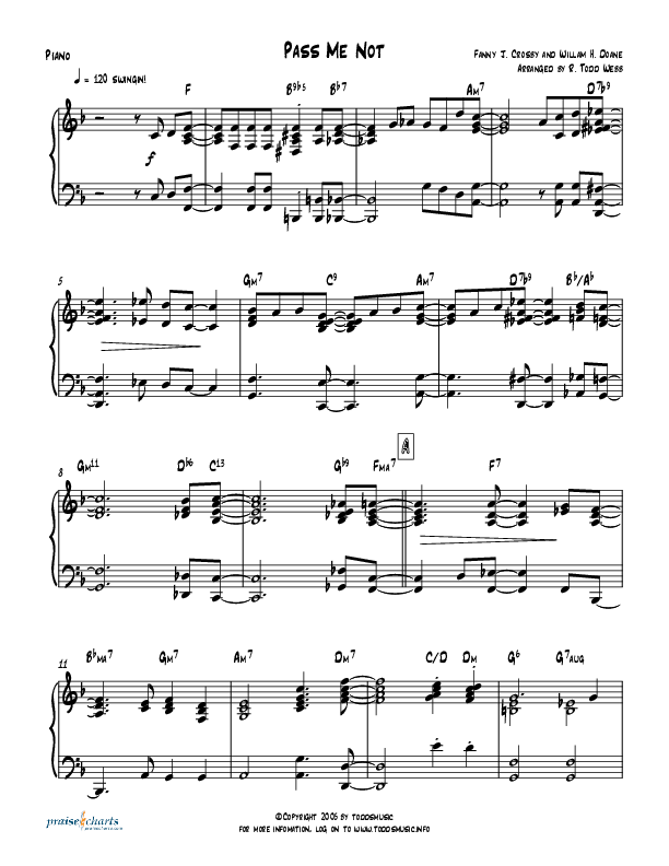 Pass Me Not (with Kum Ba Ya) (Instrumental) Piano Sheet (Todd Webb)