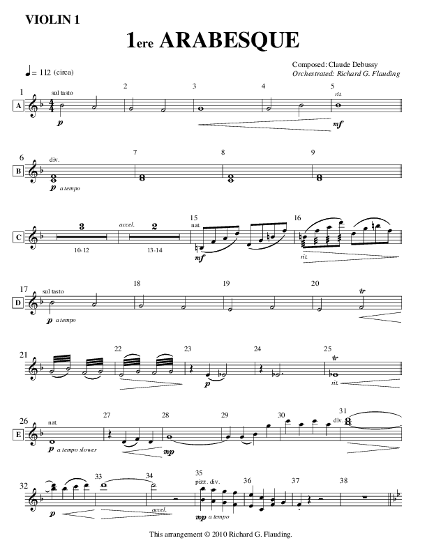 Arabesque 1 (Instrumental) Violin 1 (Ric Flauding)