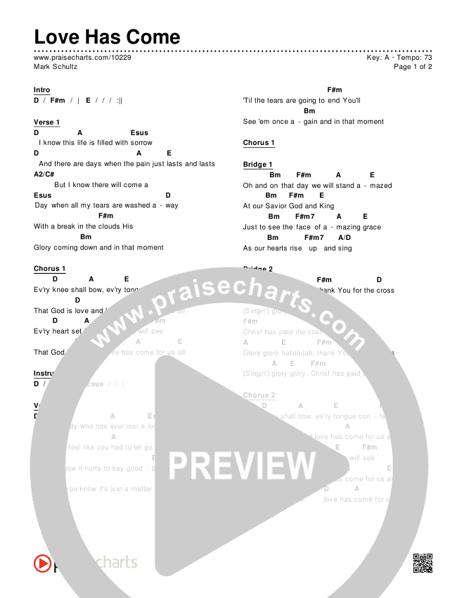 Love Has Come Chords & Lyrics (Mark Schultz)