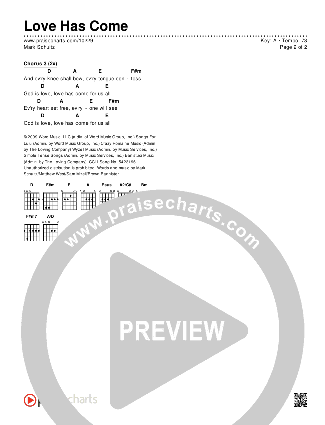 Love Has Come Chords & Lyrics (Mark Schultz)