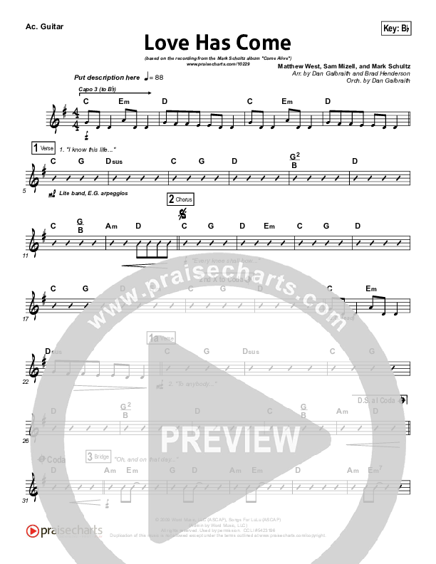 Love Has Come Rhythm Chart (Mark Schultz)