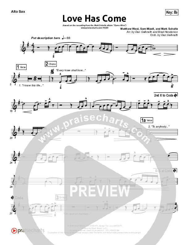 Love Has Come Alto Sax (Mark Schultz)