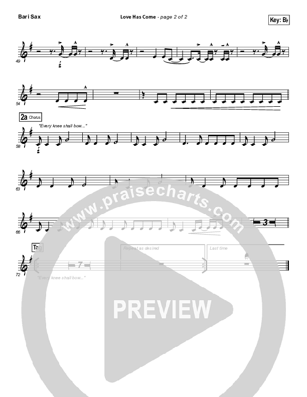 Love Has Come Bari Sax (Mark Schultz)