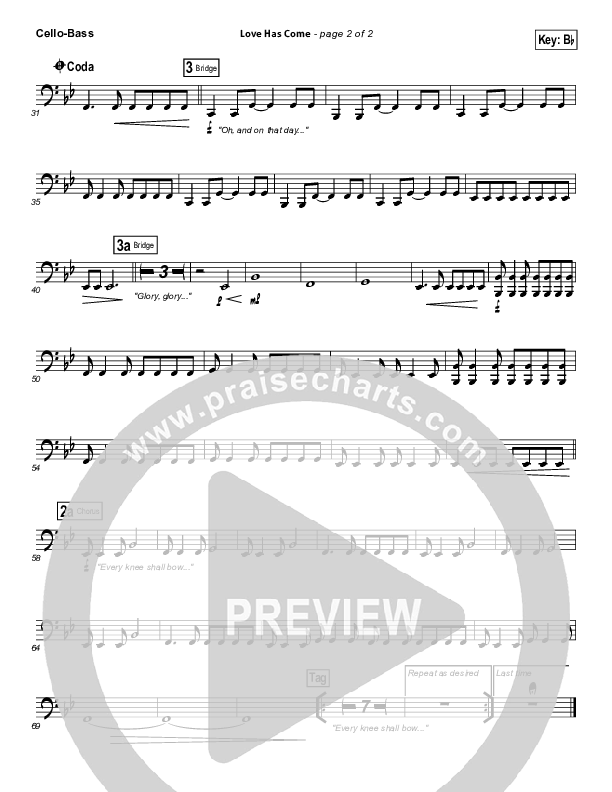 Love Has Come Cello/Bass (Mark Schultz)