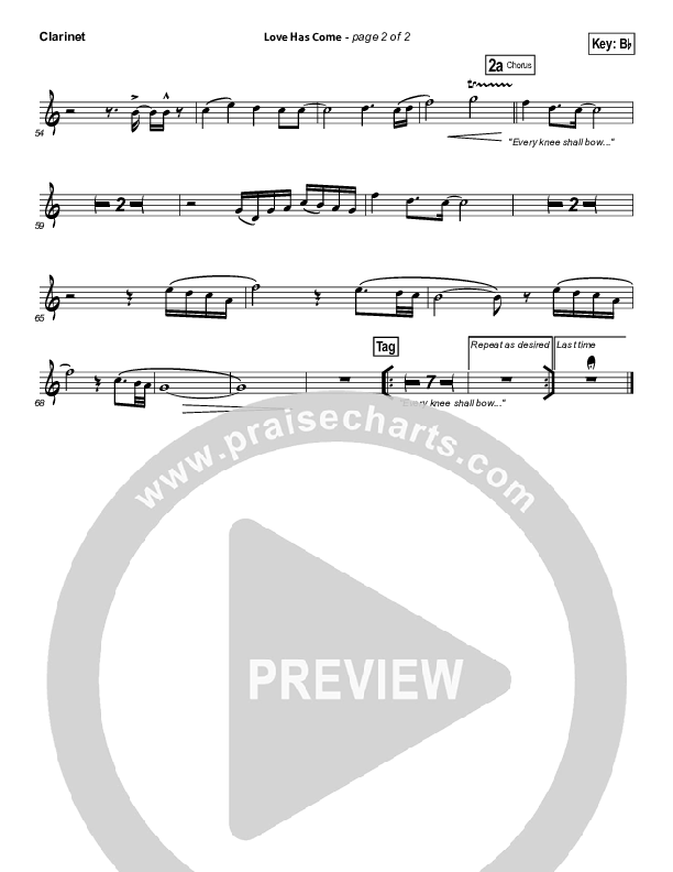 Love Has Come Clarinet (Mark Schultz)