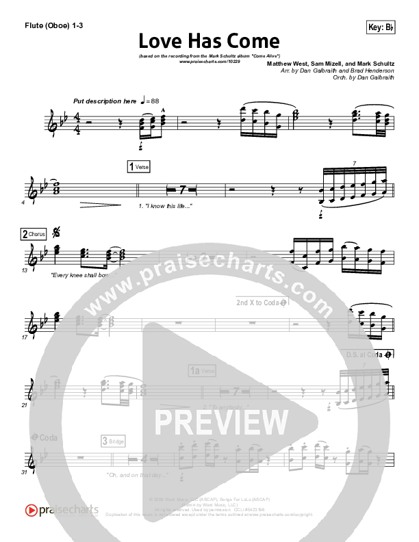 Love Has Come Flute/Oboe 1/2/3 (Mark Schultz)