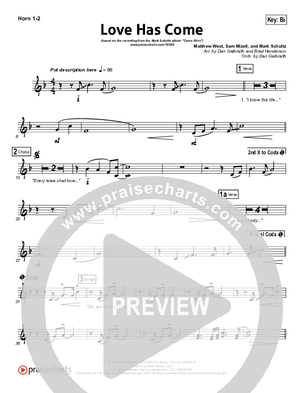 Love Has Come French Horn 1/2 (Mark Schultz)