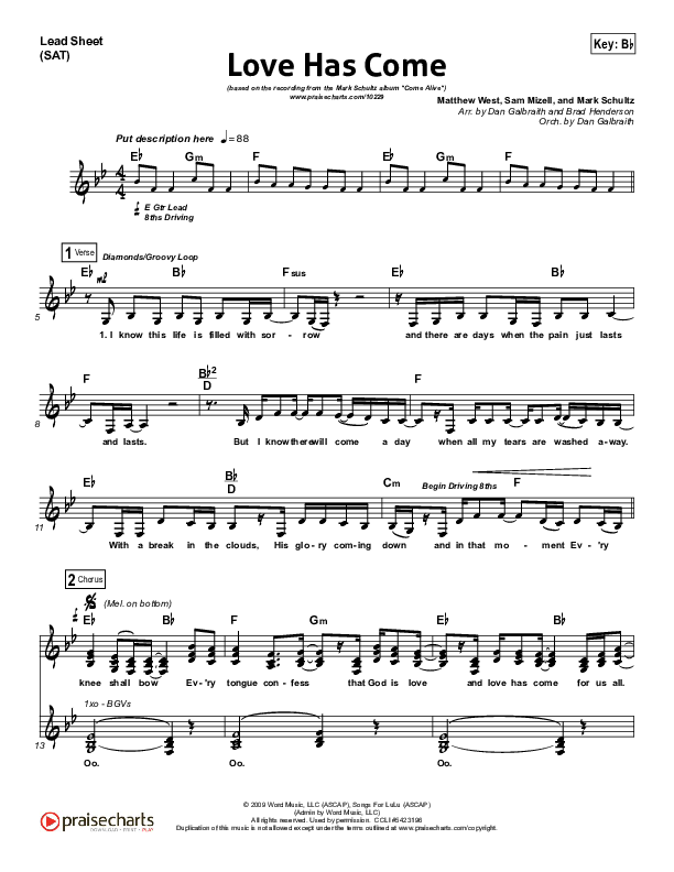 Love Has Come Lead Sheet (Mark Schultz)