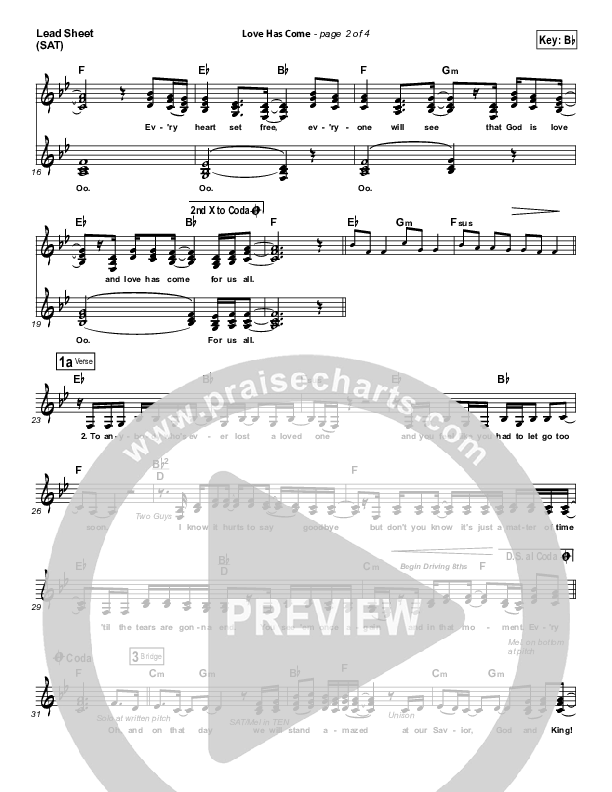 Love Has Come Lead Sheet (SAT) (Mark Schultz)