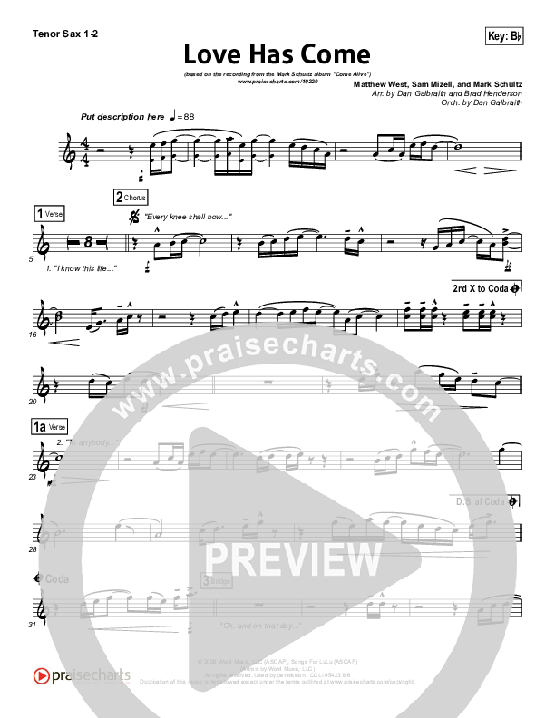 Love Has Come Tenor Sax 1/2 (Mark Schultz)