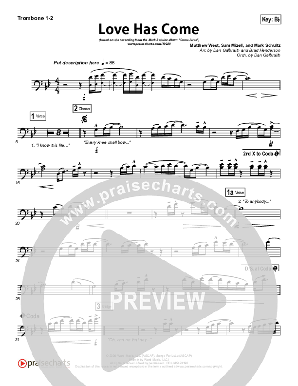 Love Has Come Trombone 1/2 (Mark Schultz)