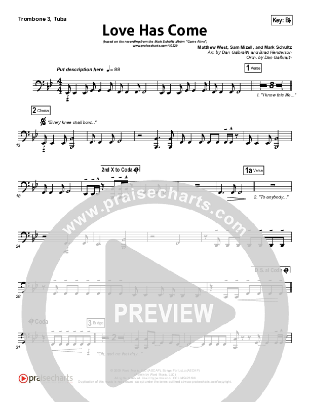 Love Has Come Trombone 3/Tuba (Mark Schultz)