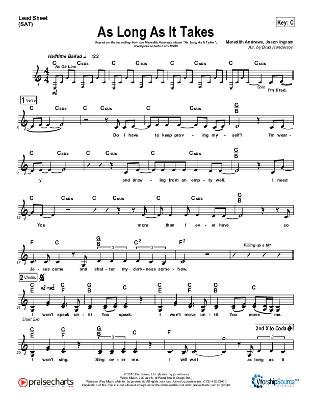 As Long As It Takes Lead Sheet (Meredith Andrews)